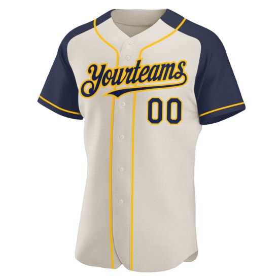 Navy-Gold Custom Authentic Cream Jersey Raglan Sleeves Baseball Navy-Gold Custom Authentic Cream Jersey Raglan Sleeves Baseball