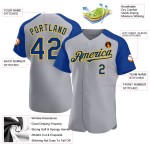 Royal-Yellow Raglan Baseball Gray Custom Jersey Authentic Sleeves