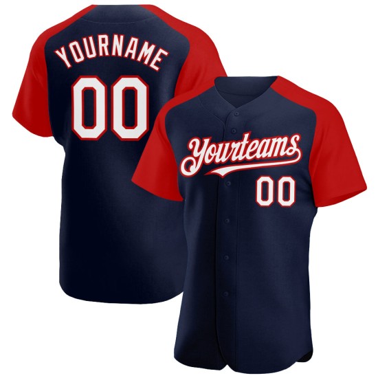 White-Red Jersey Baseball Sleeves Authentic Custom Navy Raglan White-Red Jersey Baseball Sleeves Authentic Custom Navy Raglan