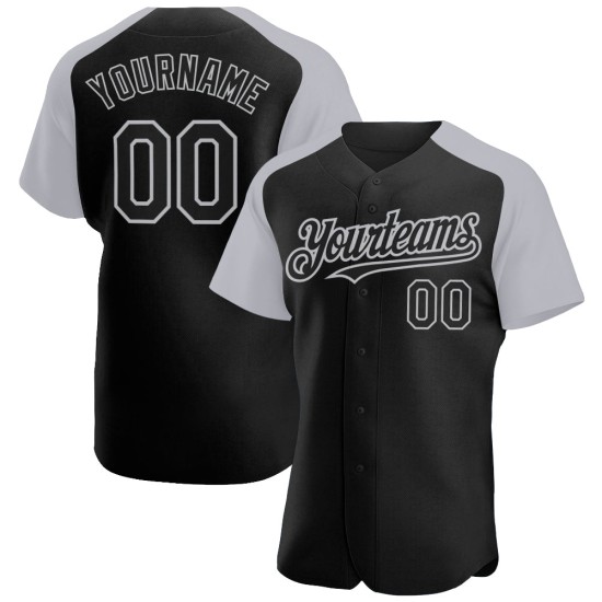 Baseball Gray Raglan Sleeves Authentic Jersey Black Custom Baseball Gray Raglan Sleeves Authentic Jersey Black Custom