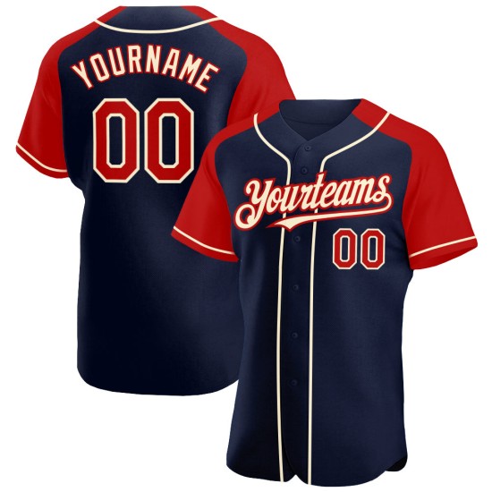 Jersey Red-Cream Authentic Navy Baseball Custom Raglan Sleeves Jersey Red-Cream Authentic Navy Baseball Custom Raglan Sleeves