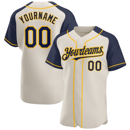 Navy-Gold Custom Authentic Cream Jersey Raglan Sleeves Baseball Navy-Gold Custom Authentic Cream Jersey Raglan Sleeves Baseball