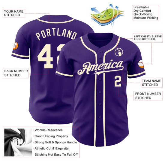 Custom Jersey Baseball Cream Authentic Purple Custom Jersey Baseball Cream Authentic Purple