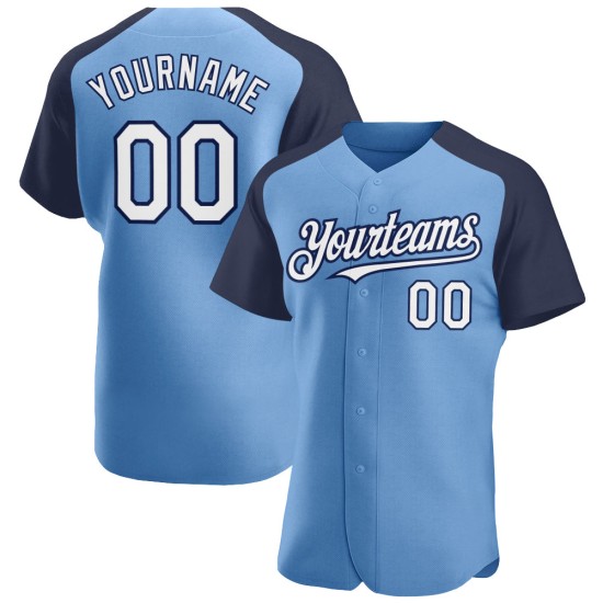 Light Baseball White-Navy Jersey Raglan Authentic Sleeves Custom Blue Light Baseball White-Navy Jersey Raglan Authentic Sleeves Custom Blue