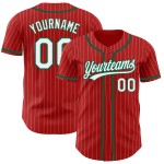 Custom White Green Kelly Baseball Pinstripe Authentic Jersey Red Custom White Green Kelly Baseball Pinstripe Authentic Jersey Red