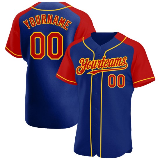 Raglan Red-Yellow Jersey Baseball Authentic Sleeves Royal Custom Raglan Red-Yellow Jersey Baseball Authentic Sleeves Royal Custom