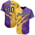 Authentic Scratch Jersey Baseball Yellow-Purple Pattern Graffiti Custom 3D Black Authentic Scratch Jersey Baseball Yellow-Purple Pattern Graffiti Custom 3D Black