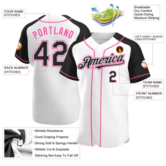 Sleeves White Black-Pink Baseball Custom Jersey Raglan Authentic Sleeves White Black-Pink Baseball Custom Jersey Raglan Authentic