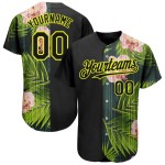 Hawaii Black Pattern Authentic Neon Design Baseball Tropical Orchids 3D Palm Custom With Jersey Leaves Yellow Hawaii Black Pattern Authentic Neon Design Baseball Tropical Orchids 3D Palm Custom With Jersey Leaves Yellow