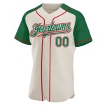 Green-Red Sleeves Authentic Raglan Kelly Cream Baseball Custom Jersey Green-Red Sleeves Authentic Raglan Kelly Cream Baseball Custom Jersey