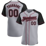 Jersey Gray Black-Crimson Raglan Custom Authentic Baseball Sleeves Jersey Gray Black-Crimson Raglan Custom Authentic Baseball Sleeves