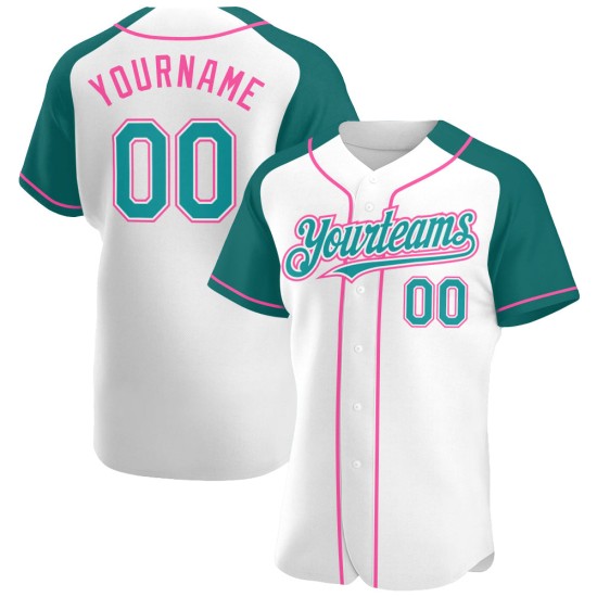 Jersey Raglan Teal-Pink Authentic Custom Sleeves Baseball White Jersey Raglan Teal-Pink Authentic Custom Sleeves Baseball White