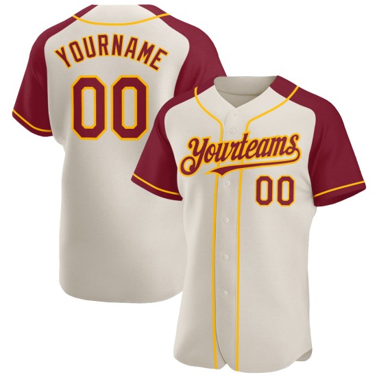 Jersey Crimson-Gold Custom Sleeves Baseball Raglan Authentic Cream Jersey Crimson-Gold Custom Sleeves Baseball Raglan Authentic Cream