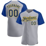 Royal-Yellow Raglan Baseball Gray Custom Jersey Authentic Sleeves