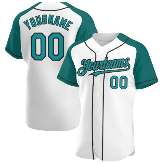 Sleeves Raglan Baseball Authentic White Teal-Black Jersey Custom Sleeves Raglan Baseball Authentic White Teal-Black Jersey Custom