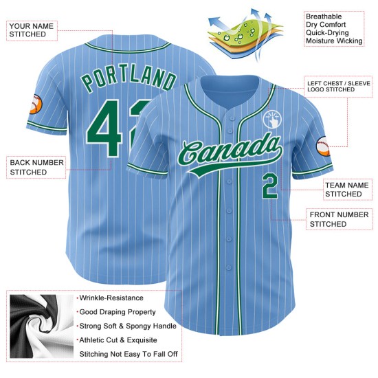 White Green Authentic Jersey Kelly Blue Custom Baseball Light Pinstripe White Green Authentic Jersey Kelly Blue Custom Baseball Light Pinstripe
