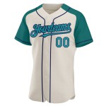 Raglan Sleeves Authentic Teal-Navy Cream Baseball Jersey Custom Raglan Sleeves Authentic Teal-Navy Cream Baseball Jersey Custom