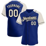 Royal Jersey Sleeves Cream-Black Raglan Custom Authentic Baseball Royal Jersey Sleeves Cream-Black Raglan Custom Authentic Baseball