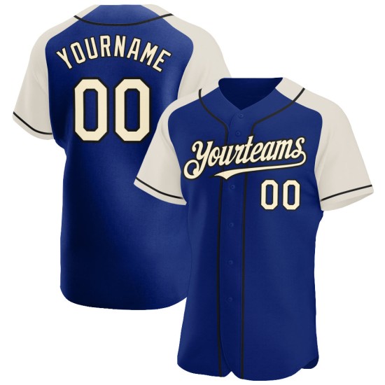 Royal Jersey Sleeves Cream-Black Raglan Custom Authentic Baseball Royal Jersey Sleeves Cream-Black Raglan Custom Authentic Baseball