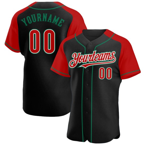 Jersey Baseball Raglan Authentic Custom Sleeves Red-Kelly Green Black Jersey Baseball Raglan Authentic Custom Sleeves Red-Kelly Green Black