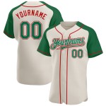 Green-Red Sleeves Authentic Raglan Kelly Cream Baseball Custom Jersey Green-Red Sleeves Authentic Raglan Kelly Cream Baseball Custom Jersey