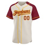 Jersey Crimson-Gold Custom Sleeves Baseball Raglan Authentic Cream Jersey Crimson-Gold Custom Sleeves Baseball Raglan Authentic Cream