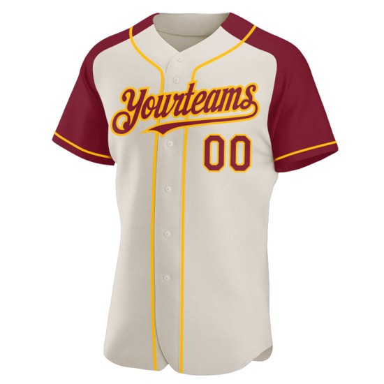 Jersey Crimson-Gold Custom Sleeves Baseball Raglan Authentic Cream Jersey Crimson-Gold Custom Sleeves Baseball Raglan Authentic Cream