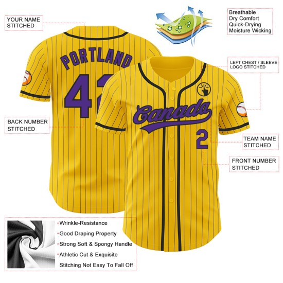 Custom Black Yellow Jersey Purple Authentic Pinstripe Baseball Custom Black Yellow Jersey Purple Authentic Pinstripe Baseball