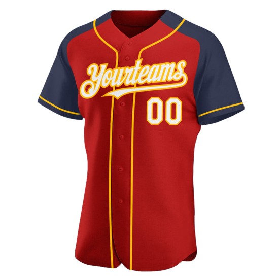 Red White Authentic Jersey Raglan Sleeves Baseball Navy-Gold Custom Red White Authentic Jersey Raglan Sleeves Baseball Navy-Gold Custom