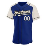 Royal Jersey Sleeves Cream-Black Raglan Custom Authentic Baseball Royal Jersey Sleeves Cream-Black Raglan Custom Authentic Baseball