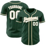 Green Authentic City Baseball Cream Pinstripe Custom Jersey White