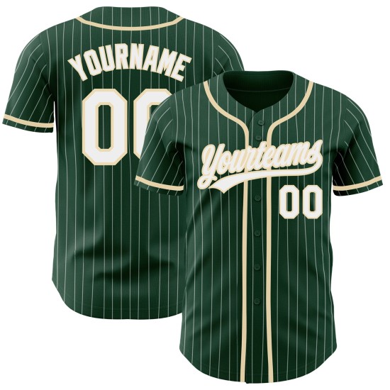 Green Authentic City Baseball Cream Pinstripe Custom Jersey White