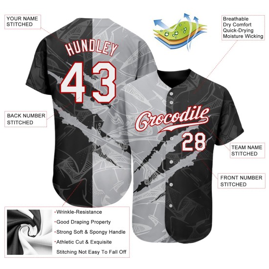 White Gray-Red Baseball 3D Jersey Pattern Scratch Graffiti Authentic Custom White Gray-Red Baseball 3D Jersey Pattern Scratch Graffiti Authentic Custom