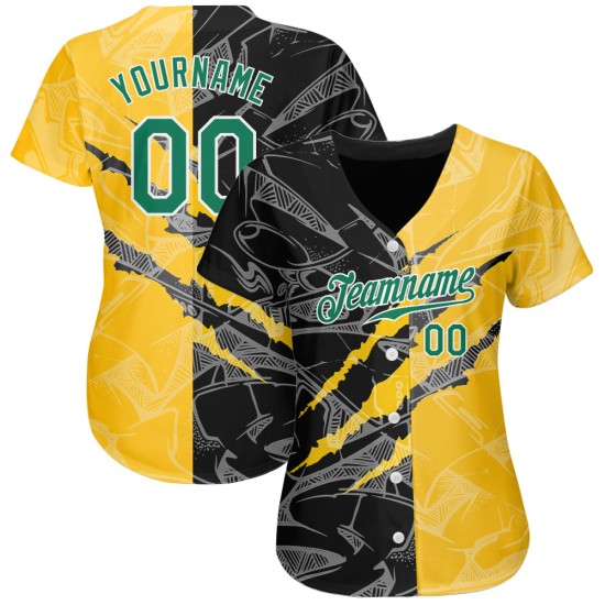 3D Authentic Green Pattern Custom Graffiti Yellow-Black Baseball Jersey Scratch Kelly 3D Authentic Green Pattern Custom Graffiti Yellow-Black Baseball Jersey Scratch Kelly