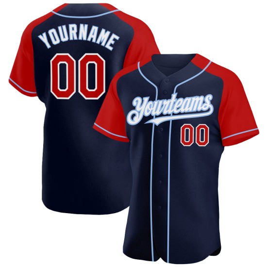 Sleeves Blue Baseball Jersey Red-Light Custom Raglan Authentic Navy Sleeves Blue Baseball Jersey Red-Light Custom Raglan Authentic Navy