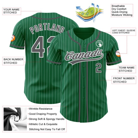 Kelly Custom Authentic Gray Steel White Baseball Jersey Green Pinstripe Kelly Custom Authentic Gray Steel White Baseball Jersey Green Pinstripe
