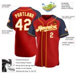 Red White Authentic Jersey Raglan Sleeves Baseball Navy-Gold Custom Red White Authentic Jersey Raglan Sleeves Baseball Navy-Gold Custom