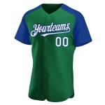 Baseball White-Royal Sleeves Green Jersey Raglan Kelly Authentic Custom Baseball White-Royal Sleeves Green Jersey Raglan Kelly Authentic Custom