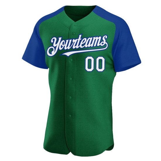 Baseball White-Royal Sleeves Green Jersey Raglan Kelly Authentic Custom Baseball White-Royal Sleeves Green Jersey Raglan Kelly Authentic Custom