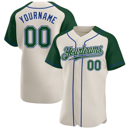 Sleeves Green-Royal Jersey Custom Cream Raglan Authentic Baseball Sleeves Green-Royal Jersey Custom Cream Raglan Authentic Baseball