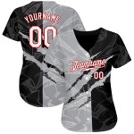 White Gray-Red Baseball 3D Jersey Pattern Scratch Graffiti Authentic Custom White Gray-Red Baseball 3D Jersey Pattern Scratch Graffiti Authentic Custom
