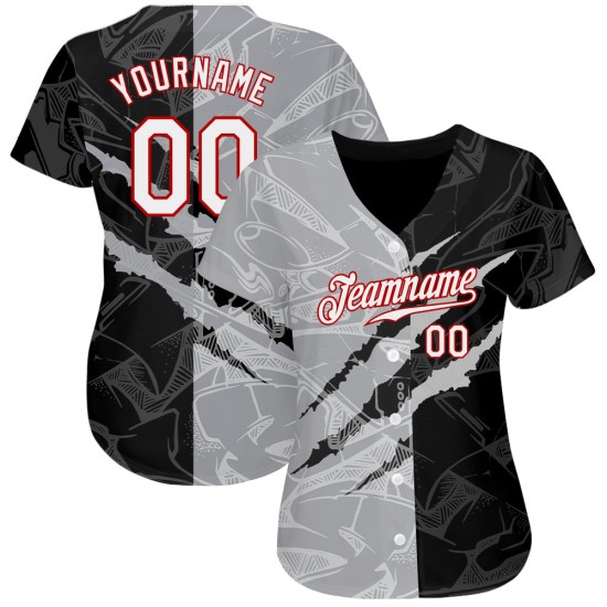White Gray-Red Baseball 3D Jersey Pattern Scratch Graffiti Authentic Custom White Gray-Red Baseball 3D Jersey Pattern Scratch Graffiti Authentic Custom