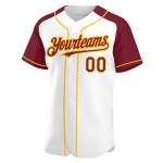 Raglan Custom Authentic Baseball Crimson-Gold Sleeves White Jersey Raglan Custom Authentic Baseball Crimson-Gold Sleeves White Jersey