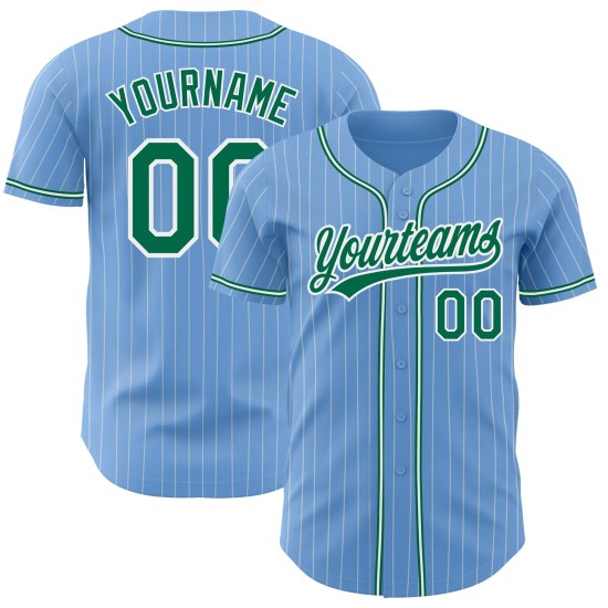 White Green Authentic Jersey Kelly Blue Custom Baseball Light Pinstripe White Green Authentic Jersey Kelly Blue Custom Baseball Light Pinstripe