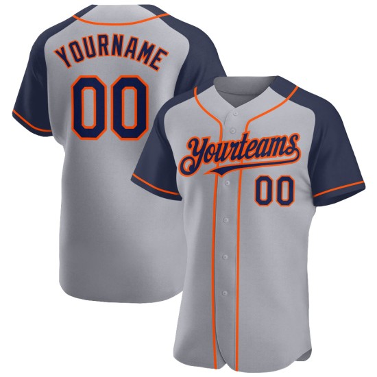 Jersey Gray Baseball Authentic Sleeves Navy-Orange Raglan Custom Jersey Gray Baseball Authentic Sleeves Navy-Orange Raglan Custom