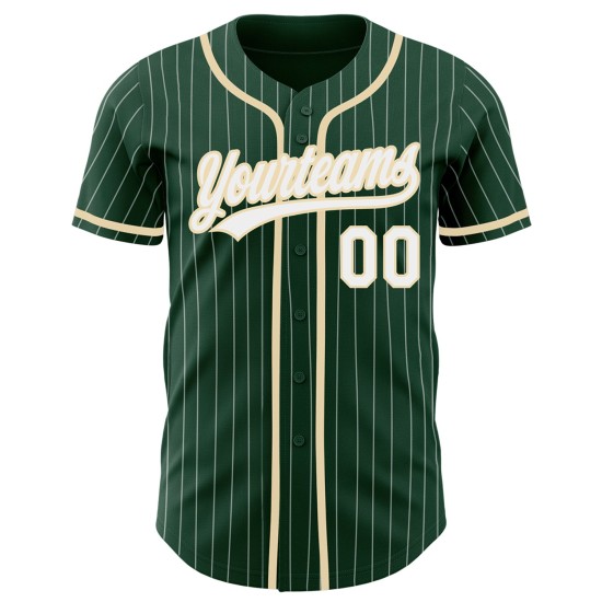 Green Authentic City Baseball Cream Pinstripe Custom Jersey White