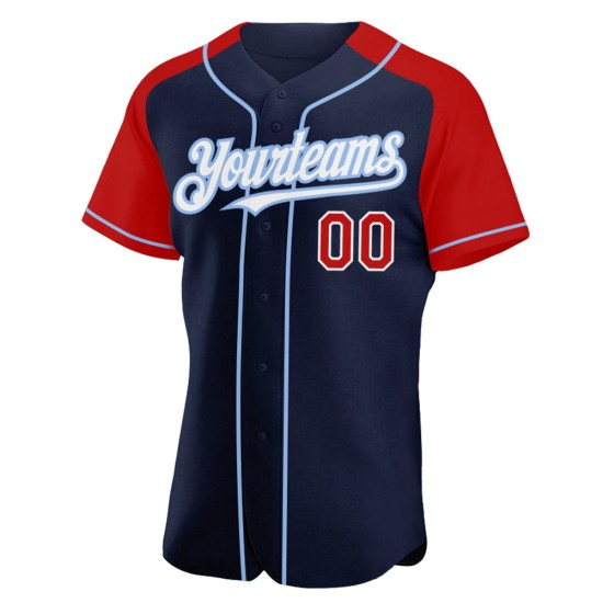 Sleeves Blue Baseball Jersey Red-Light Custom Raglan Authentic Navy Sleeves Blue Baseball Jersey Red-Light Custom Raglan Authentic Navy