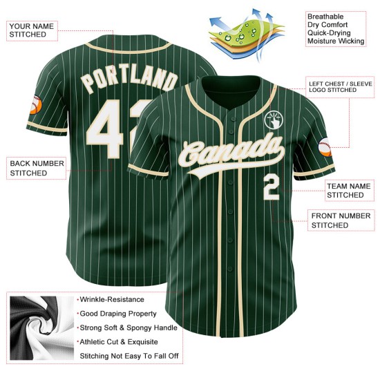 Green Authentic City Baseball Cream Pinstripe Custom Jersey White