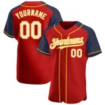 Red White Authentic Jersey Raglan Sleeves Baseball Navy-Gold Custom Red White Authentic Jersey Raglan Sleeves Baseball Navy-Gold Custom