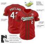 Custom White Green Kelly Baseball Pinstripe Authentic Jersey Red Custom White Green Kelly Baseball Pinstripe Authentic Jersey Red